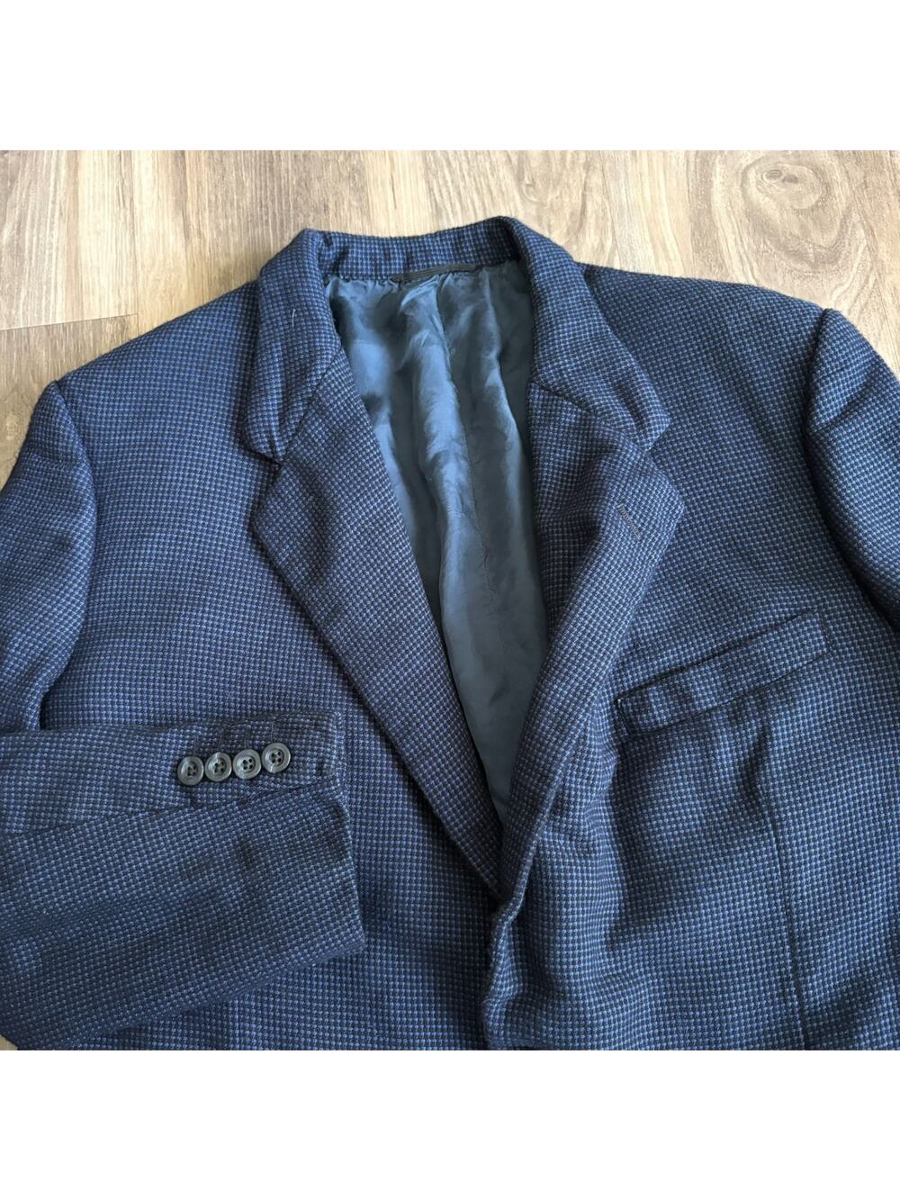 Tom James Blazer Men's Size 40R Blue Sport Coat Checkered Short Sleeves READ
